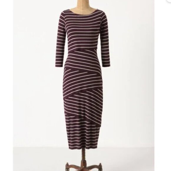 Anthropologie Dresses & Skirts - ANTHROPOLOGIE BAILEY 44 Purple Cream Stripe Bodycon Stretch Midi Dress S Knit